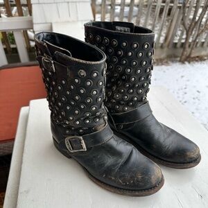 Frye Black Leather Boots with Silver Accents